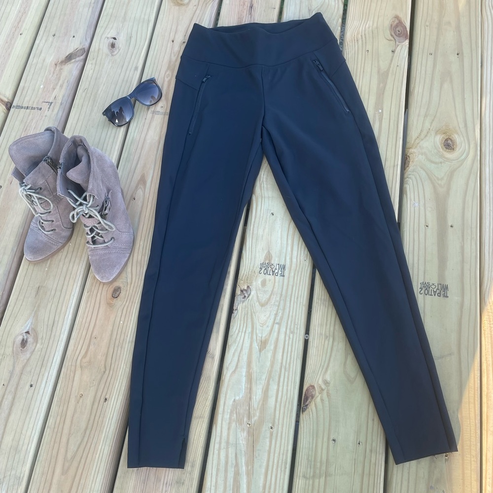 Black Straight Leg Pants zipper pockets